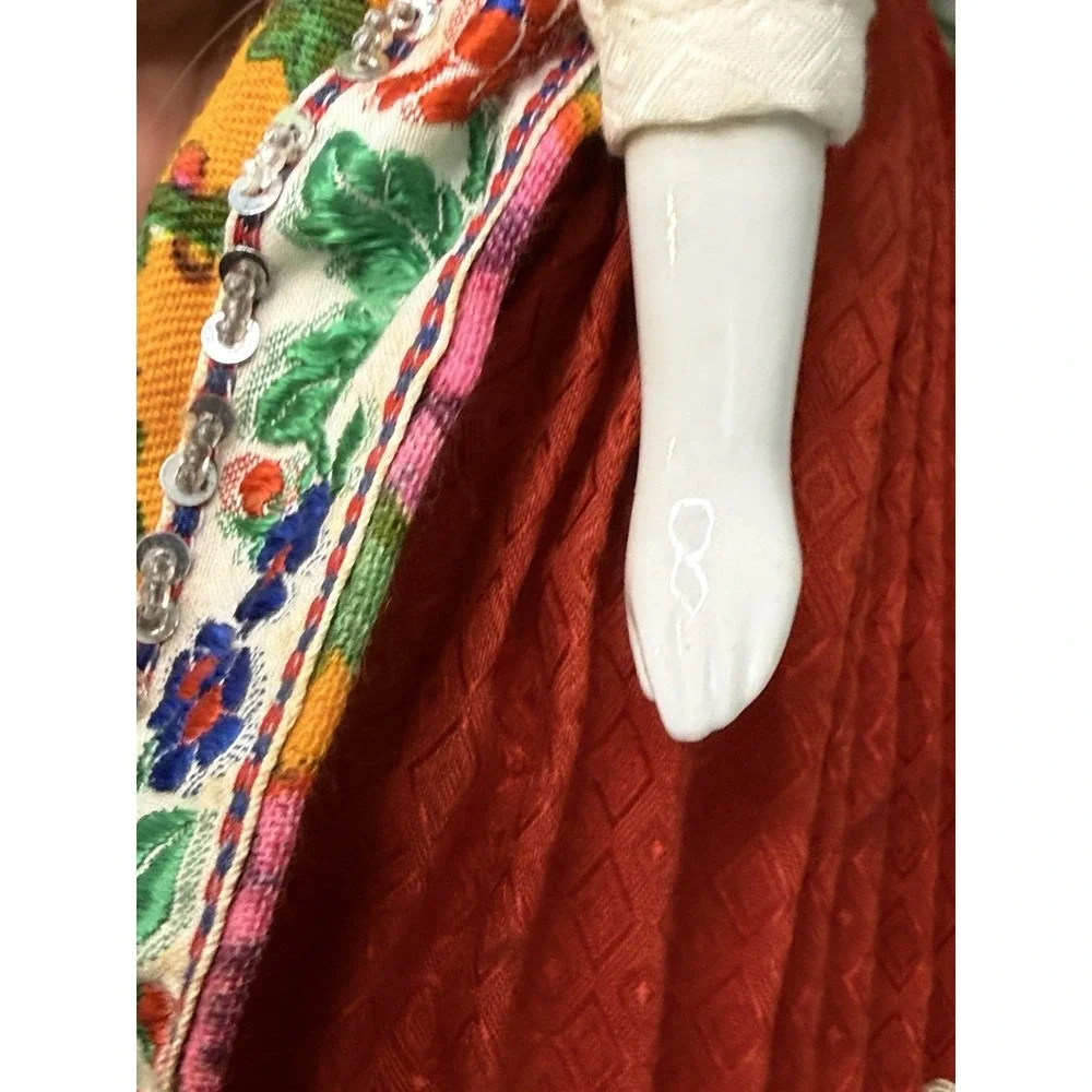 Vintage Folk Ethnic Female Doll Handmade Beaded Clothes Hat Braided Hair 10